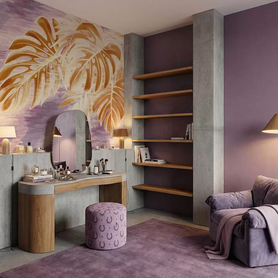 Fototapeta Liście w ciepłych odcieniach pomarańczy na fioletowym tle w05130v2