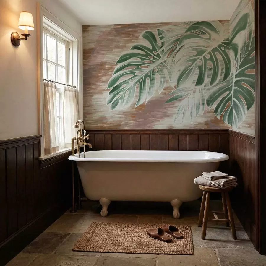 Fototapeta Zielone liście na ciepłej, teksturowanej abstrakcyjnej podstawie w05130v3