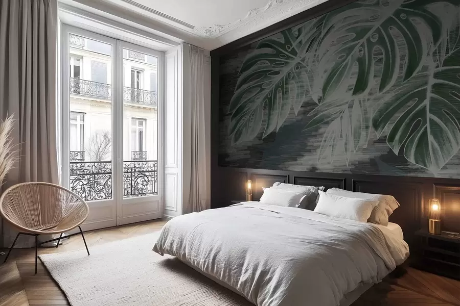 Fototapeta Ciemnozielone liście na teksturowanym ciemnym tle w05130v4