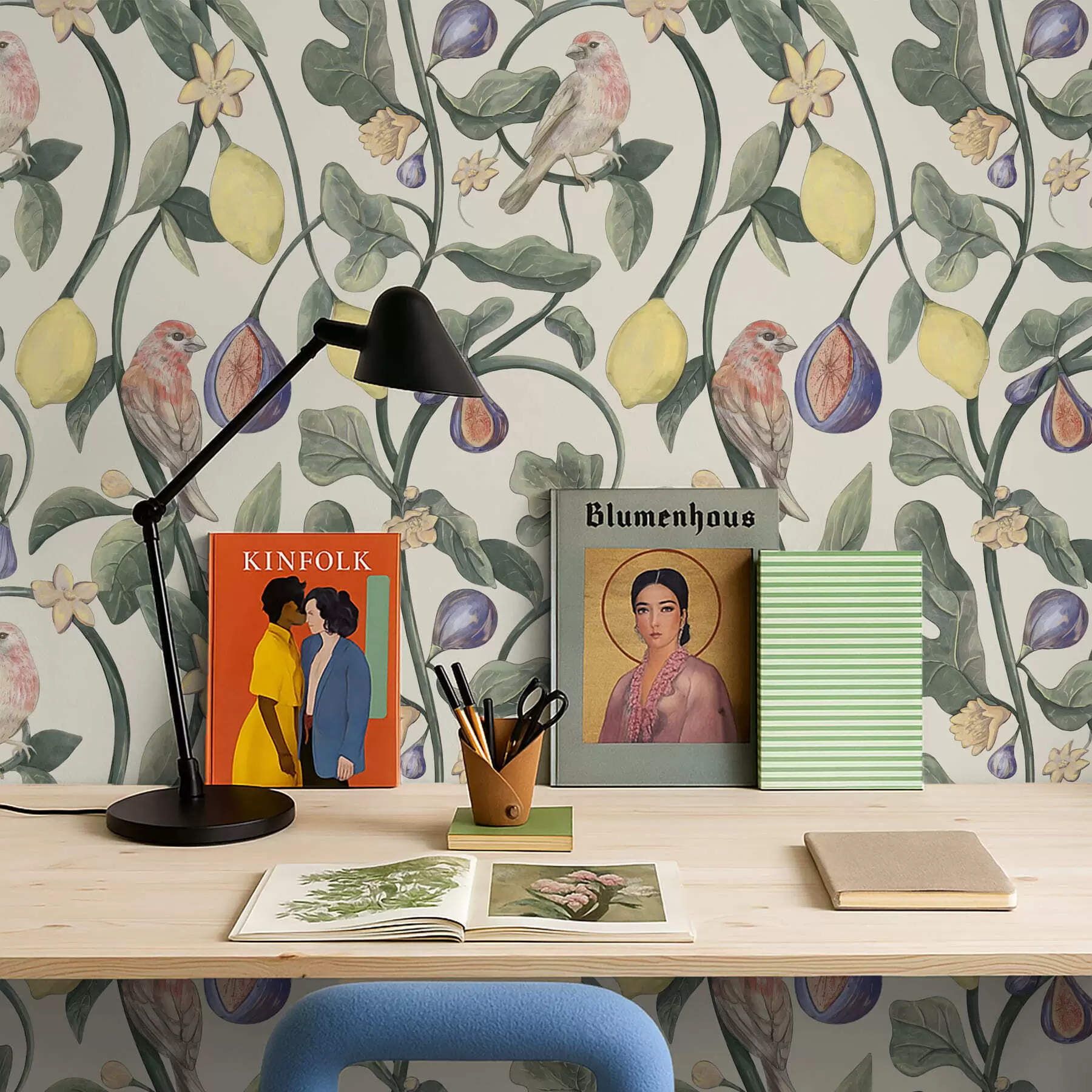 Fototapeta Ptaki wśród liści i owoców a01107