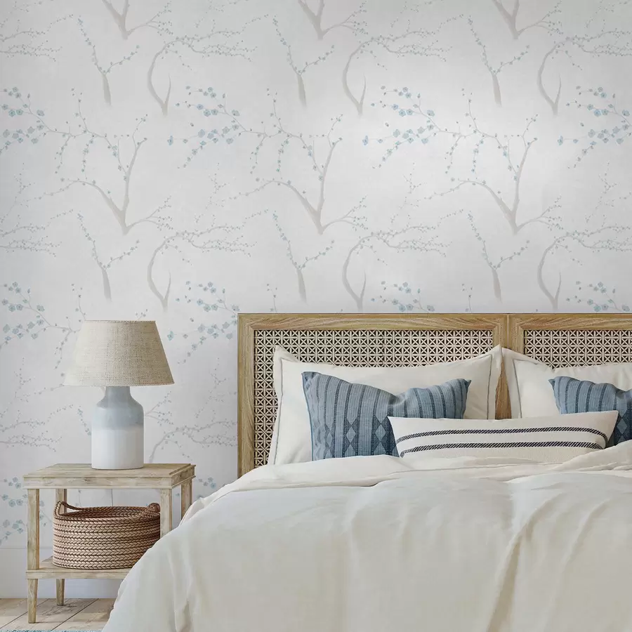 Fototapeta Jasne gałęzie z niebieskimi kwiatami a01111