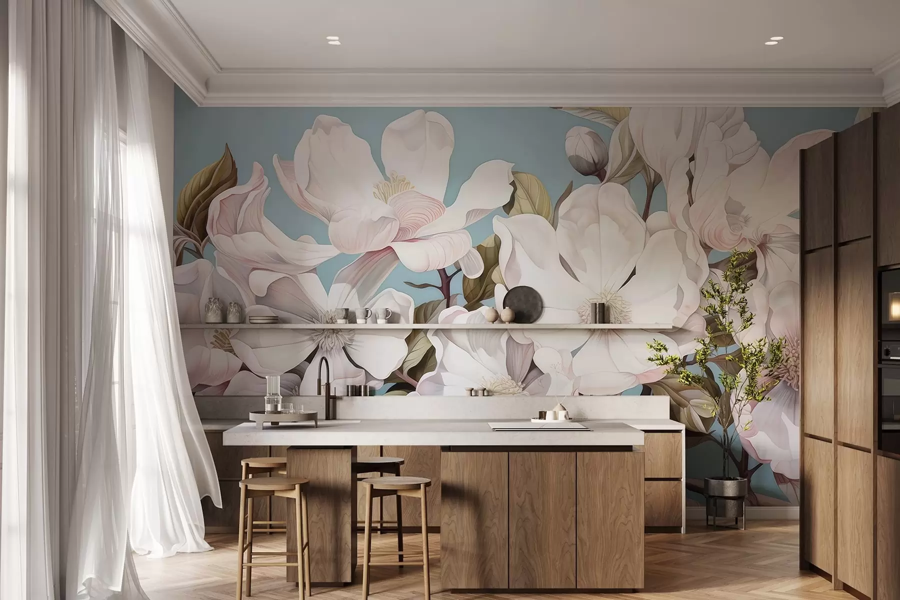 Fototapeta Bujne kwiaty na gałęzi drzewa w05178