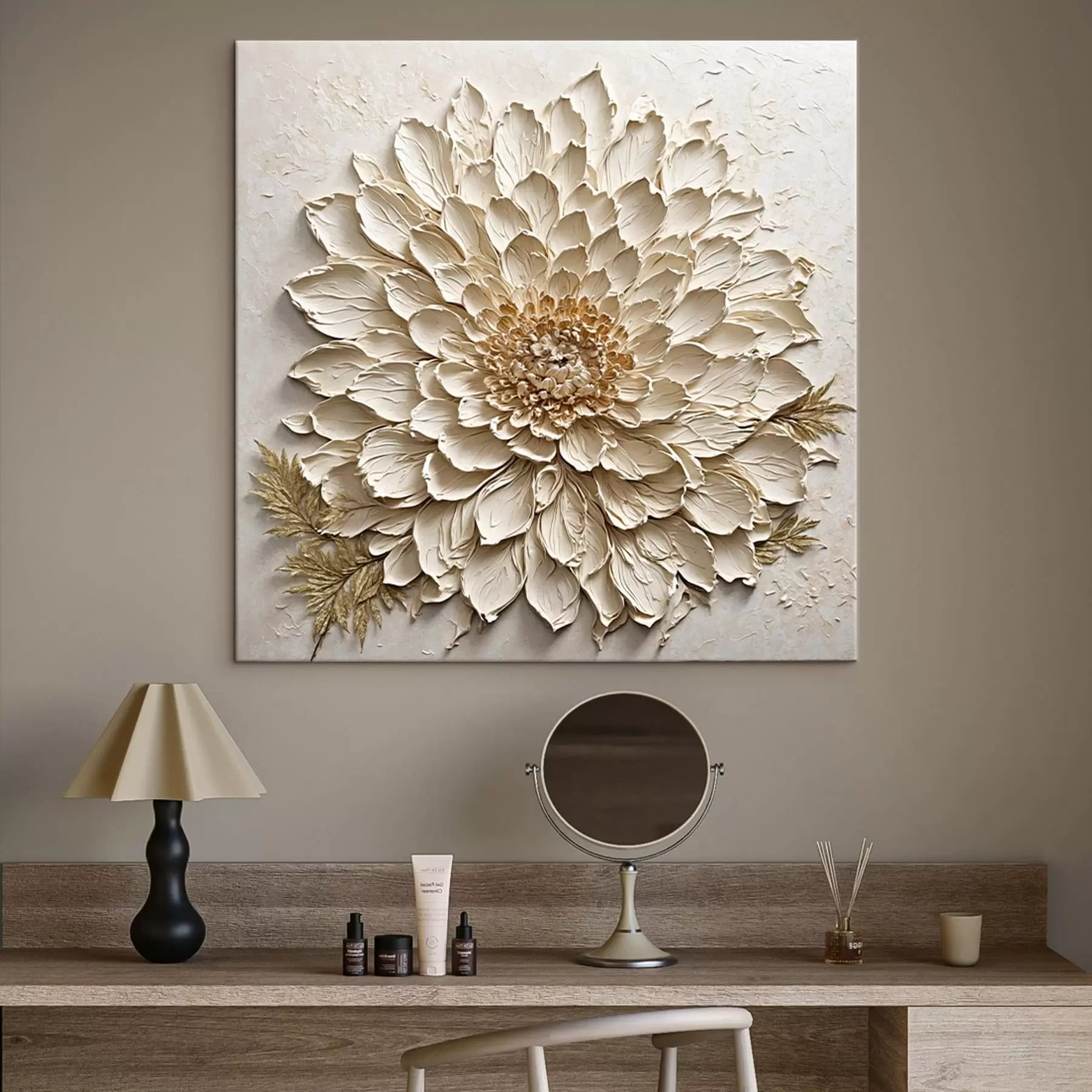 Obraz Teksturowany kwiat w kremowych odcieniach s47259