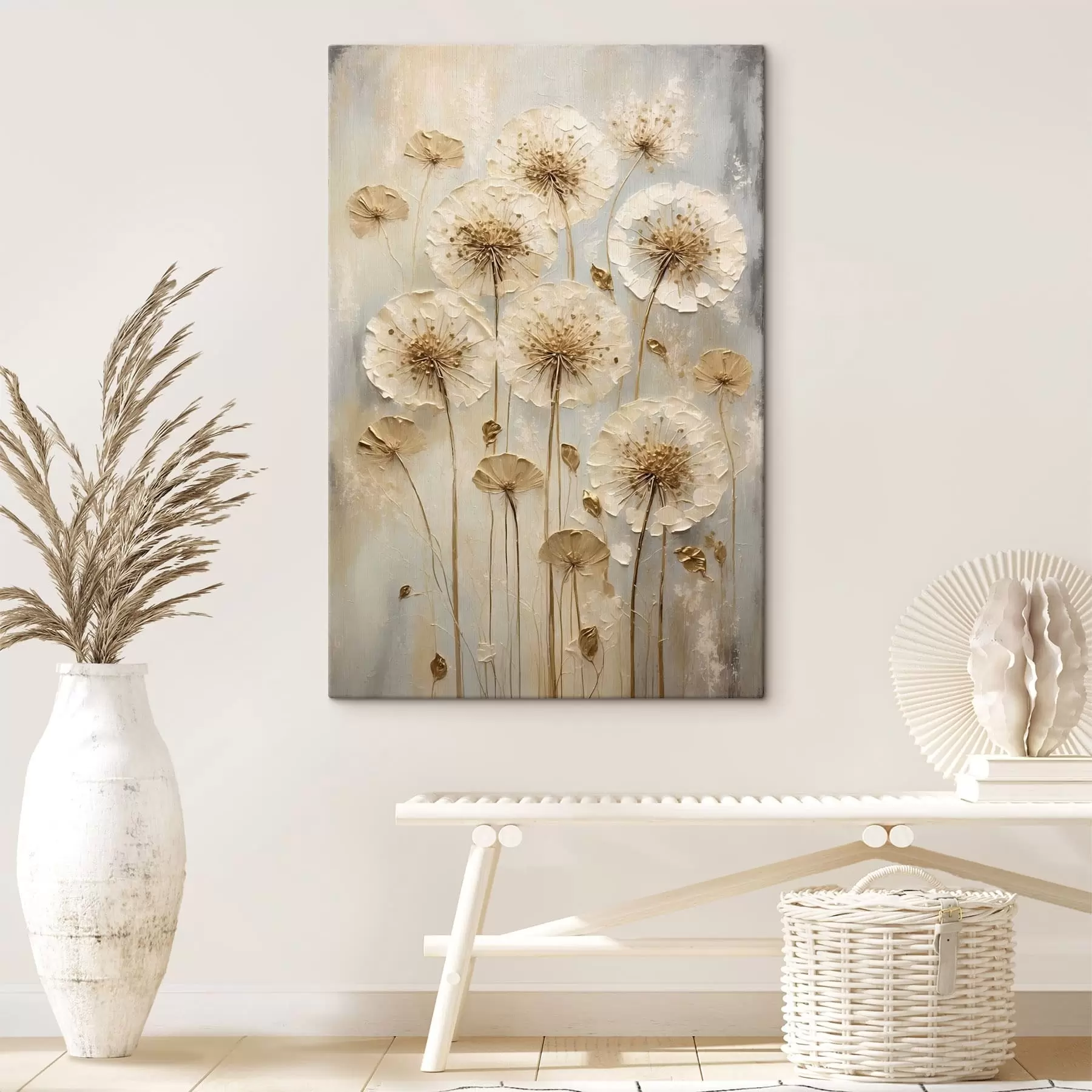 Obraz Wysokie kremowe kwiaty na jasnym tle s47282