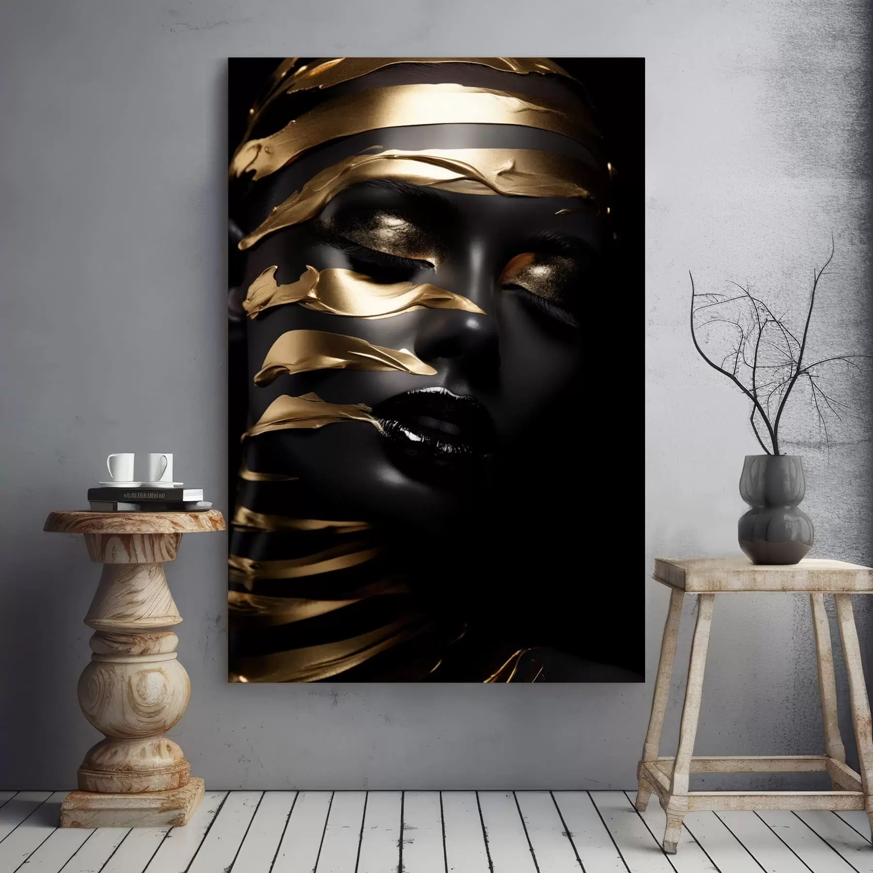 Obraz Twarz o ciemnym odcieniu i paskach s47321