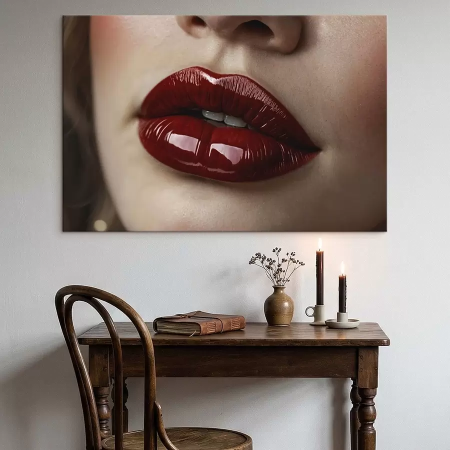 Obraz Bardzo zbliżony widok błyszczących czerwonych ust s47772