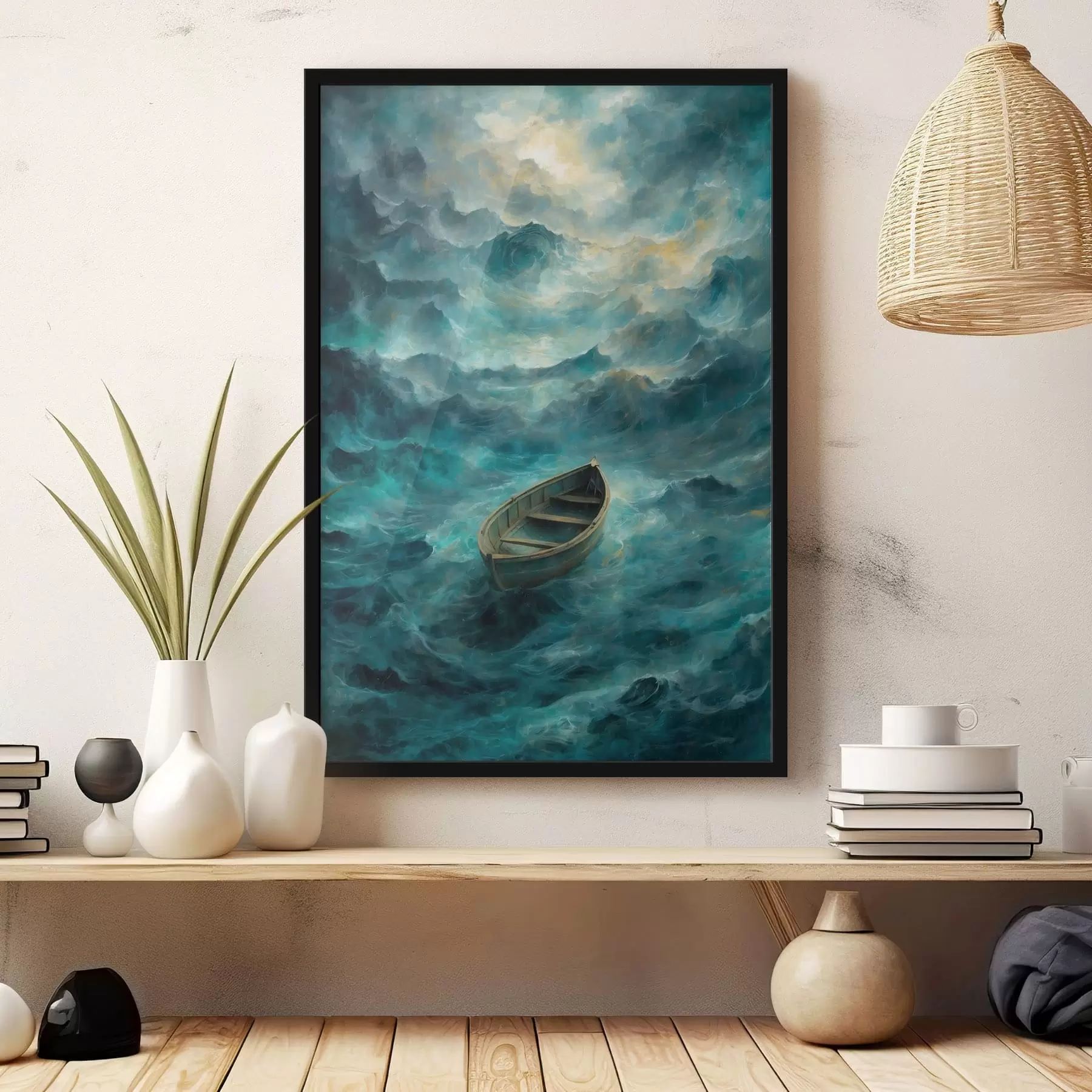 Fototapeta Łódź na falach burzliwego morza f47272