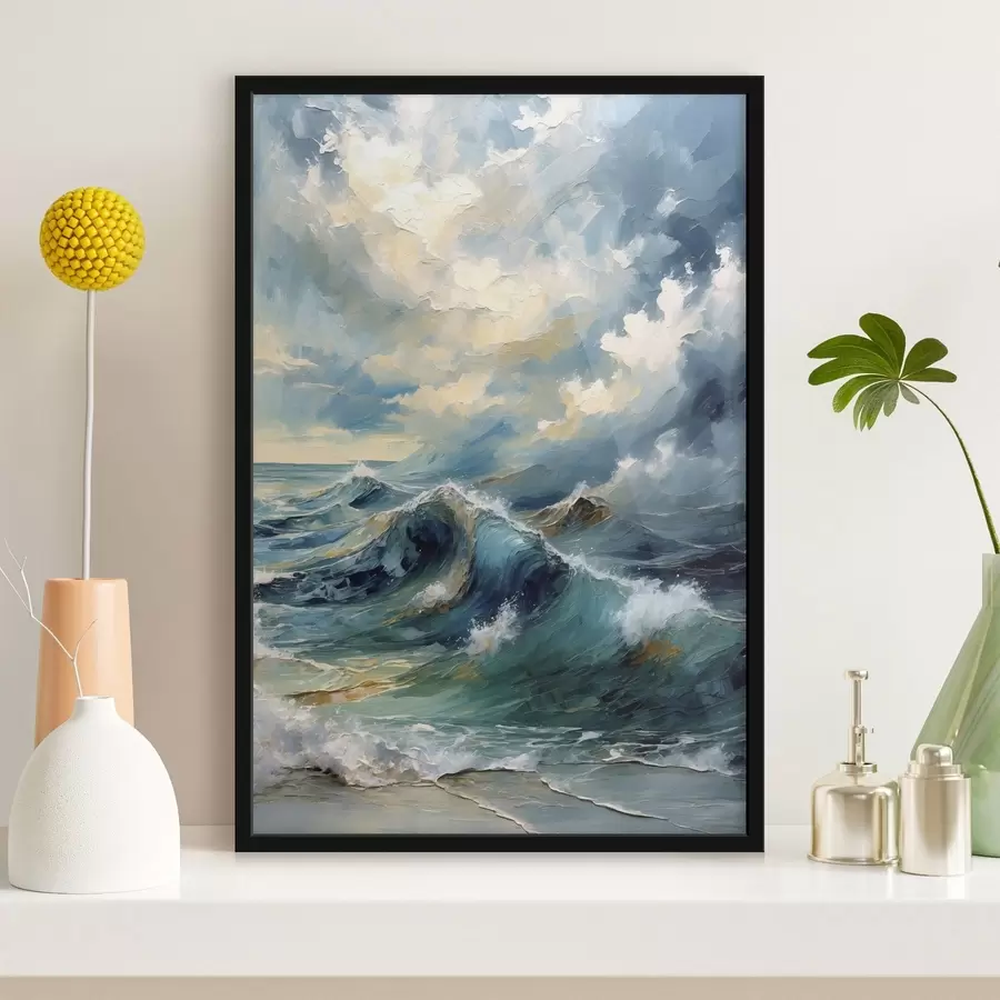 Fototapeta Fale morskie pod jasnym, zachmurzonym niebem f47275