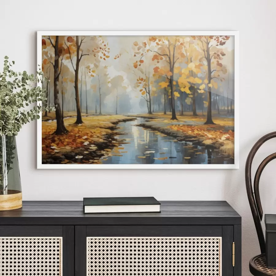 Fototapeta Jesienny las ze strumieniem i żółtymi liśćmi f47278