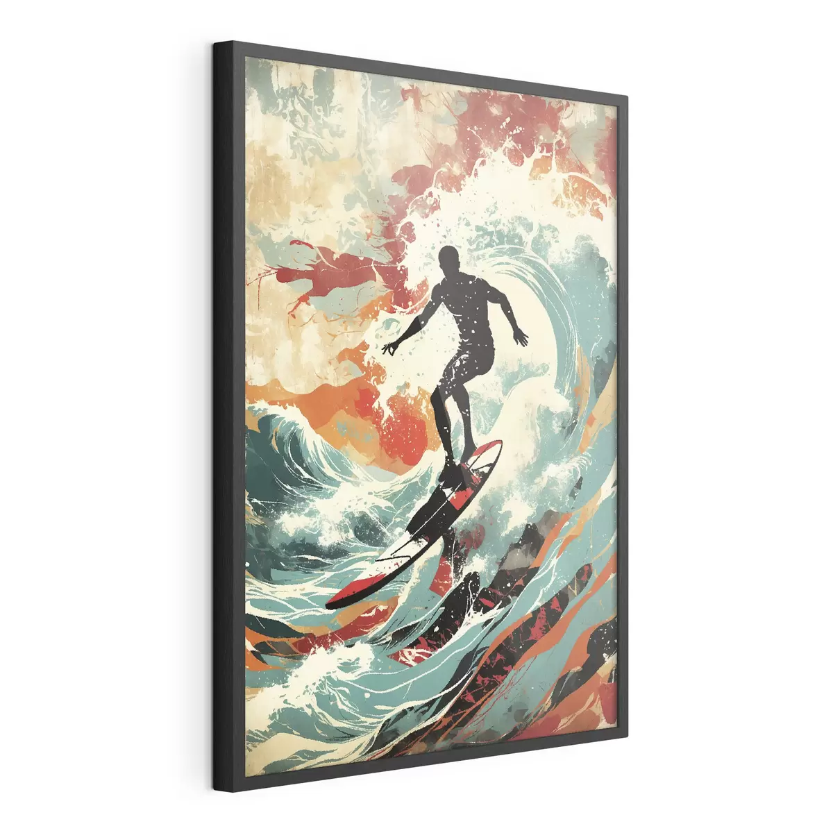 Plakat Sylwetka surfera na falach w żywych kolorach f47284