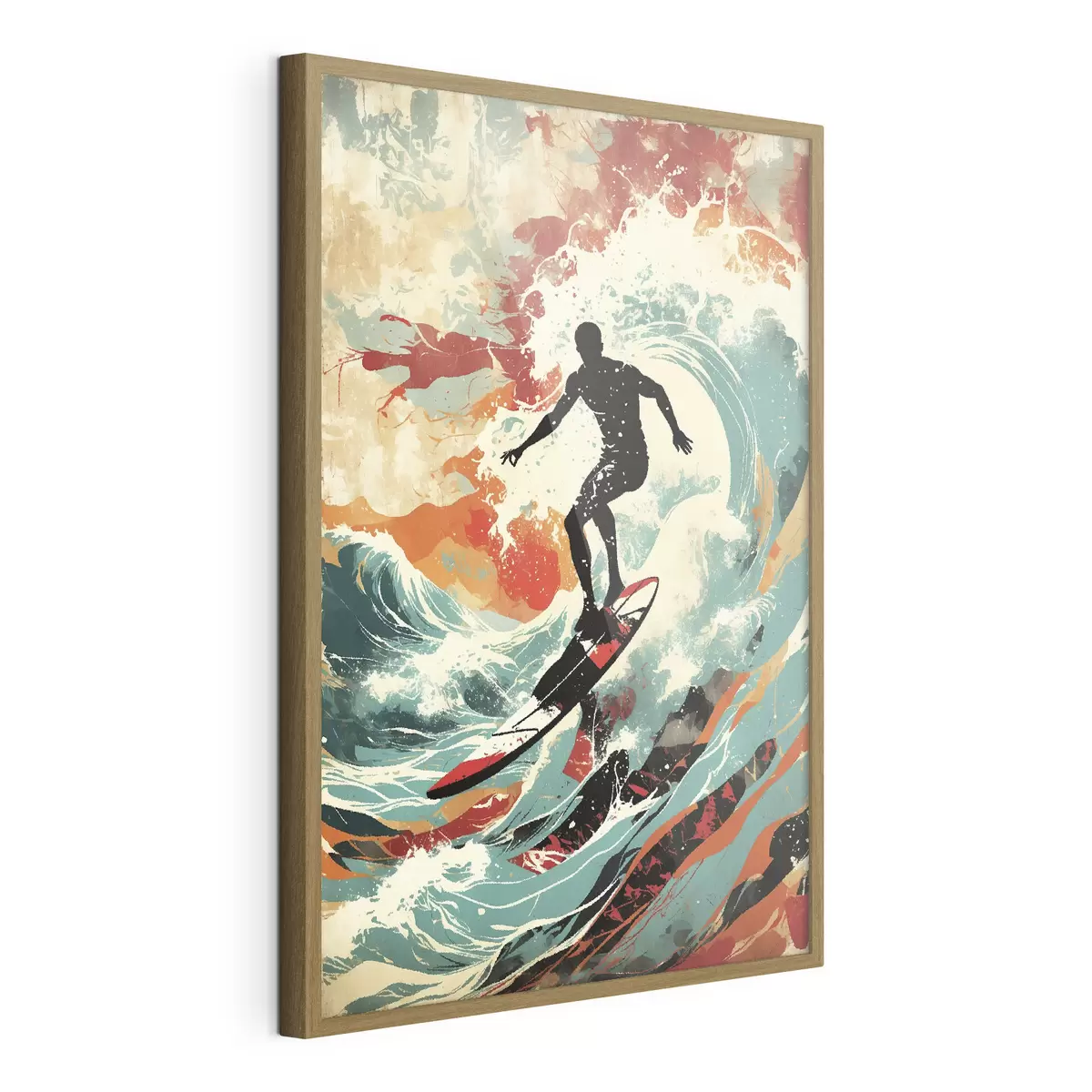 Plakat Sylwetka surfera na falach w żywych kolorach f47284
