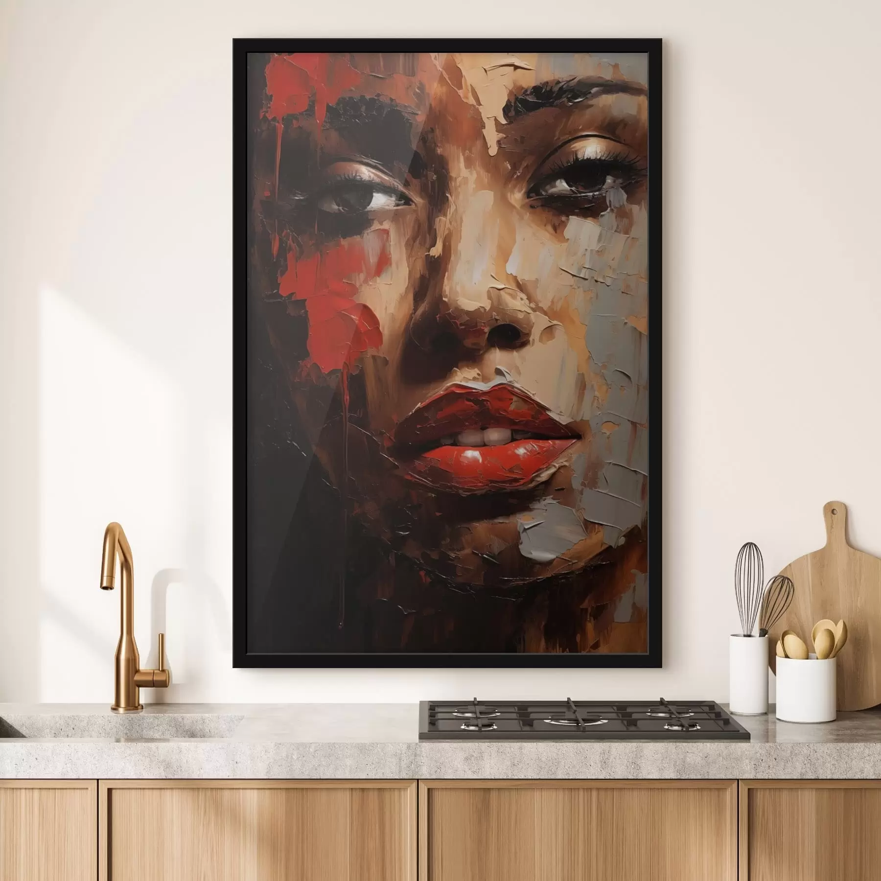 Fototapeta Wyrazisty portret kobiety z czerwonymi akcentami f47293