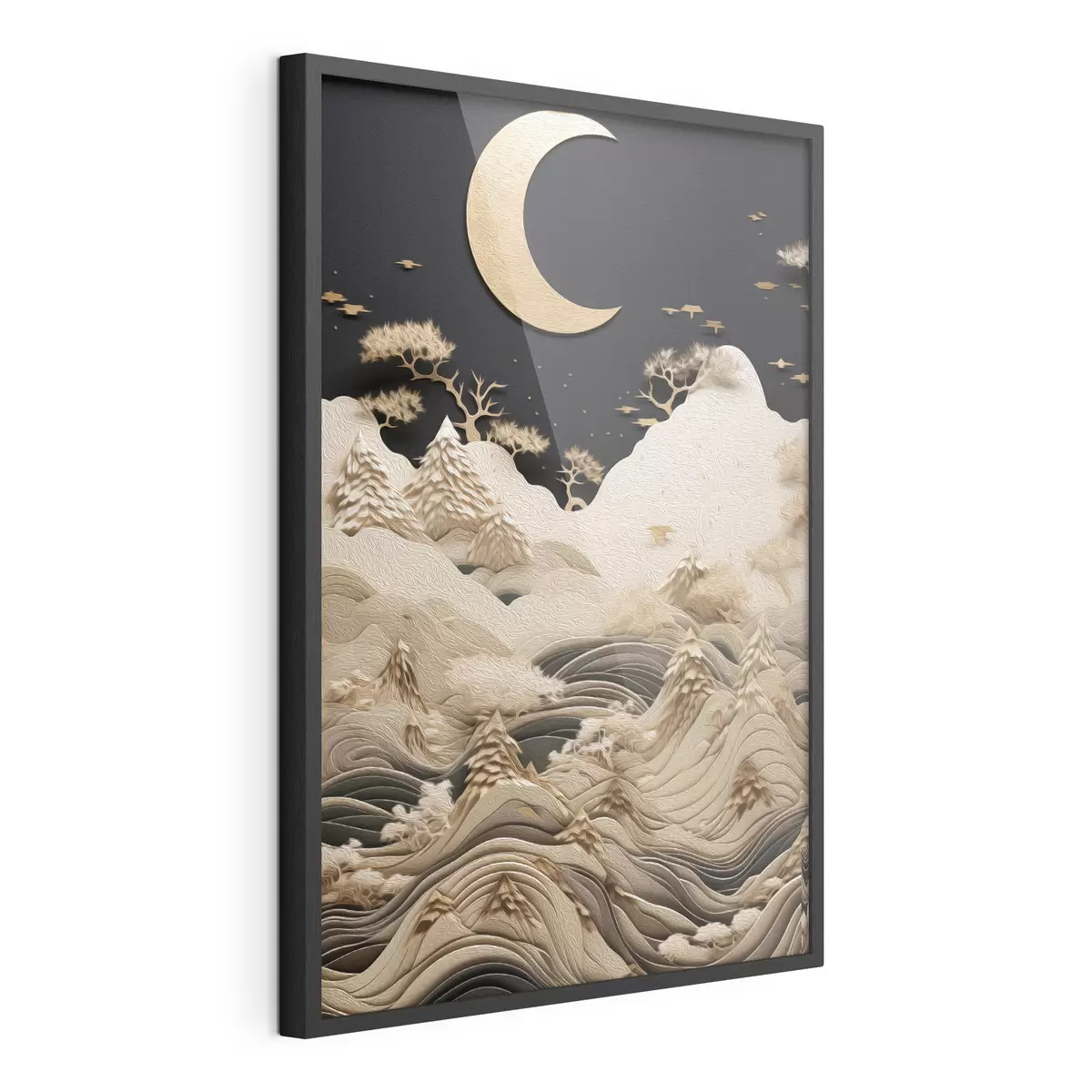 Plakat Stylizowane góry i drzewa pod księżycem f47300