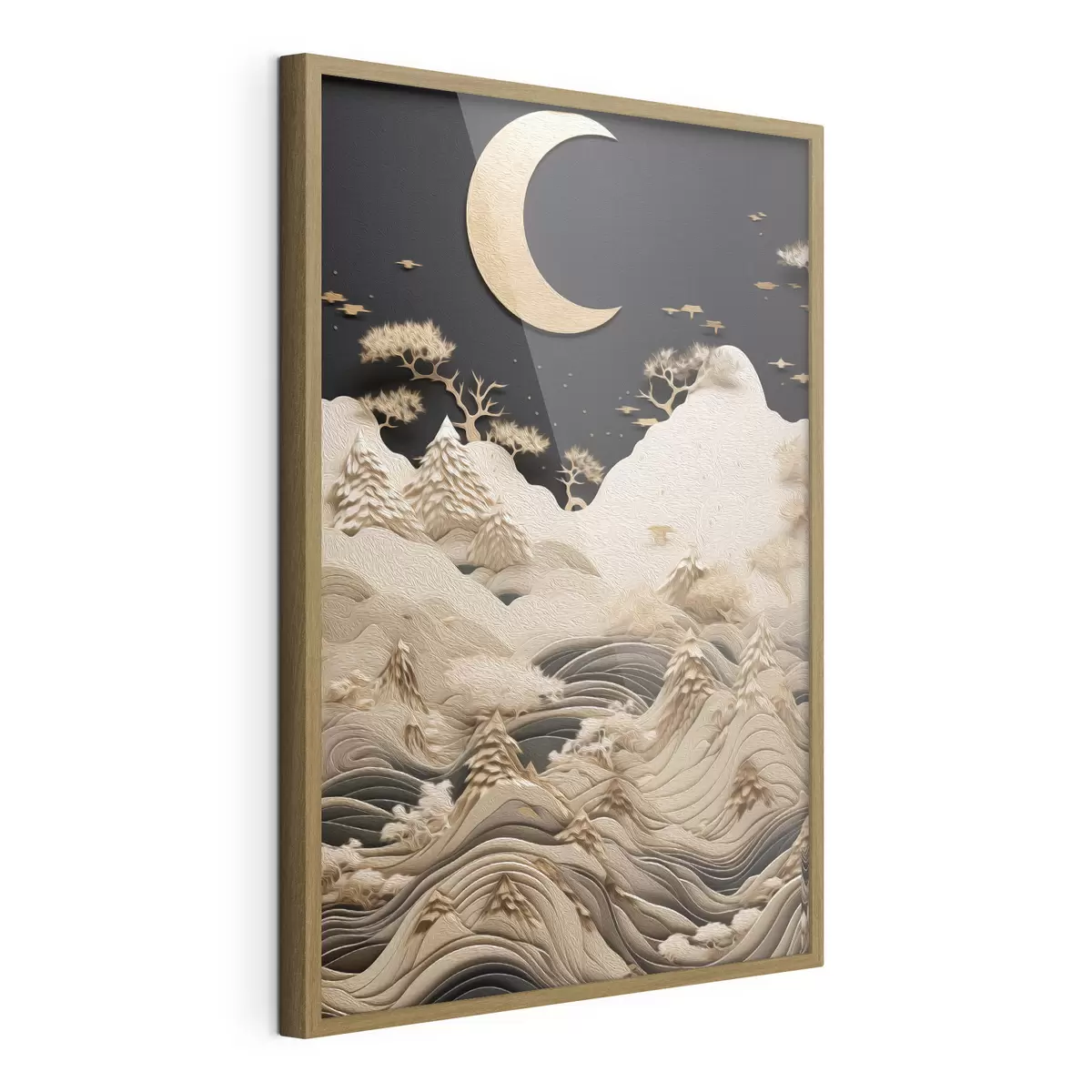 Plakat Stylizowane góry i drzewa pod księżycem f47300
