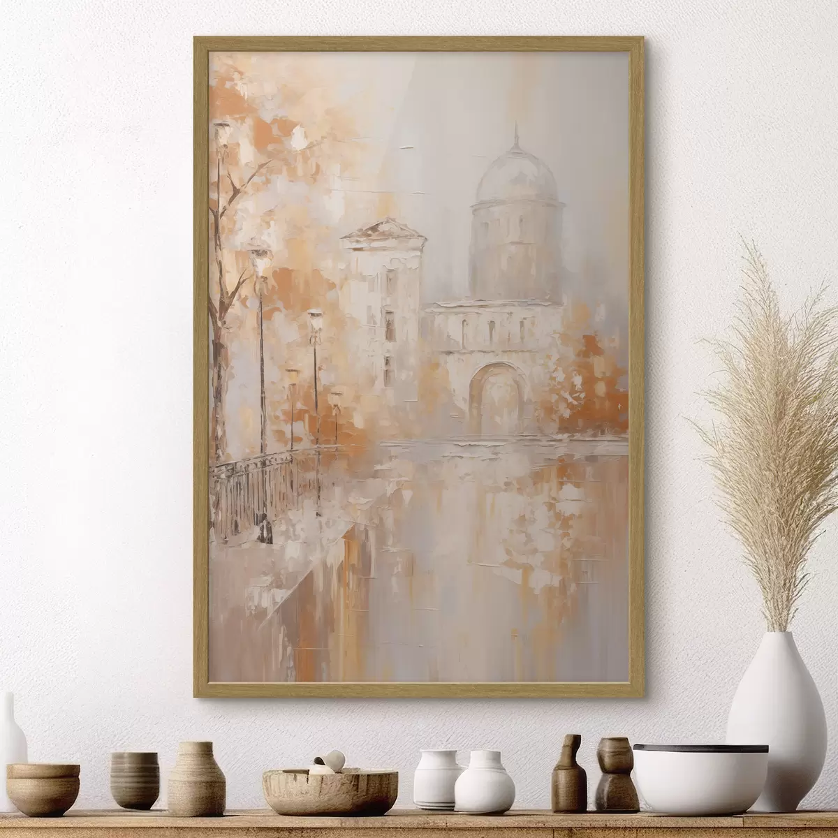 Plakat Scena miejska z łukiem w ciepłych barwach f47303