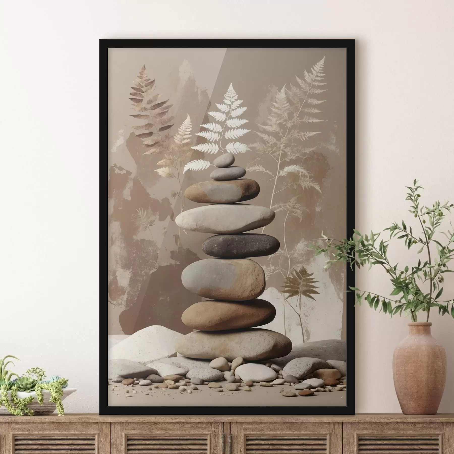 Fototapeta Stos gładkich kamieni na tle roślinności f47764