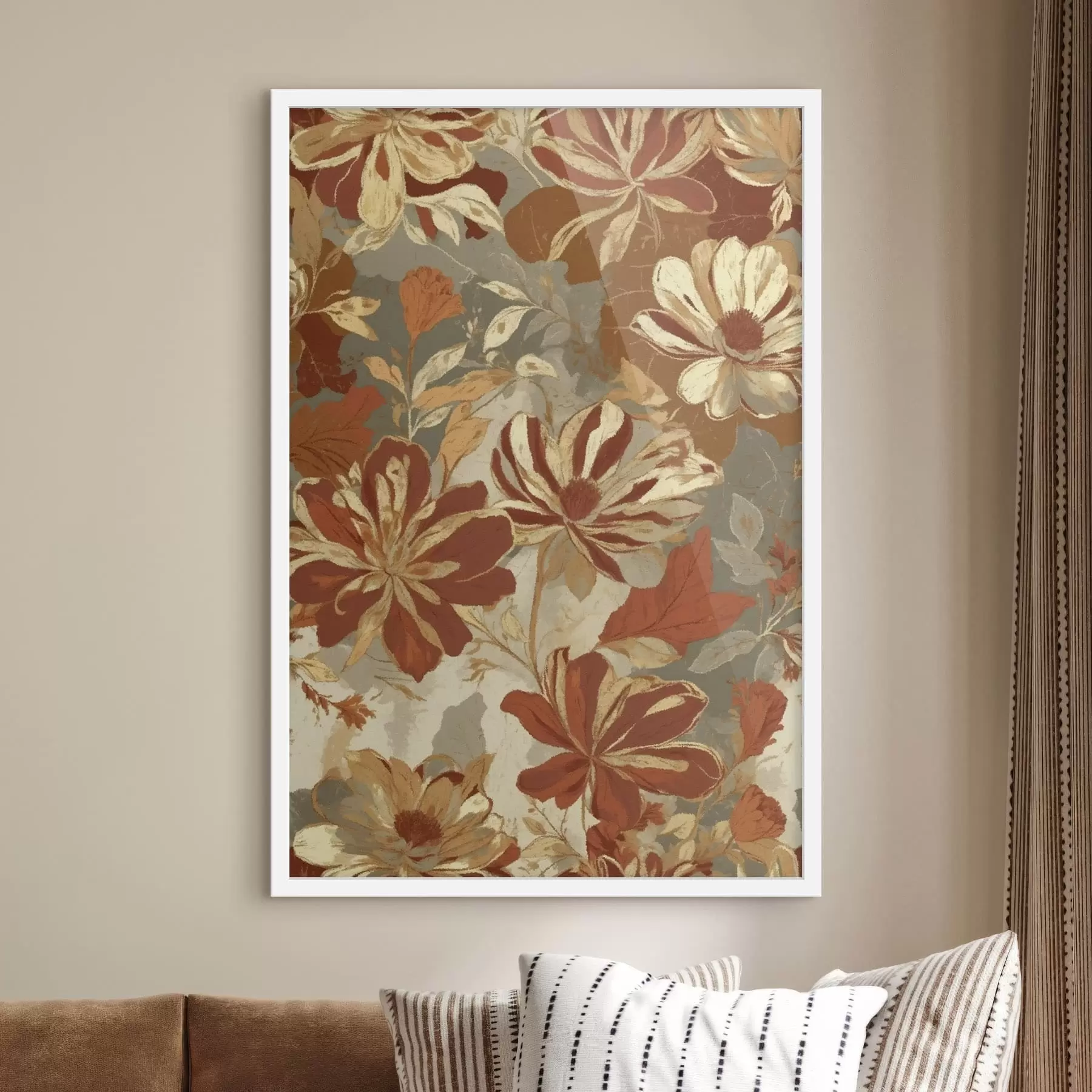 Fototapeta Kwiatowy wzór w ciepłych odcieniach rdzy i kremu f47770