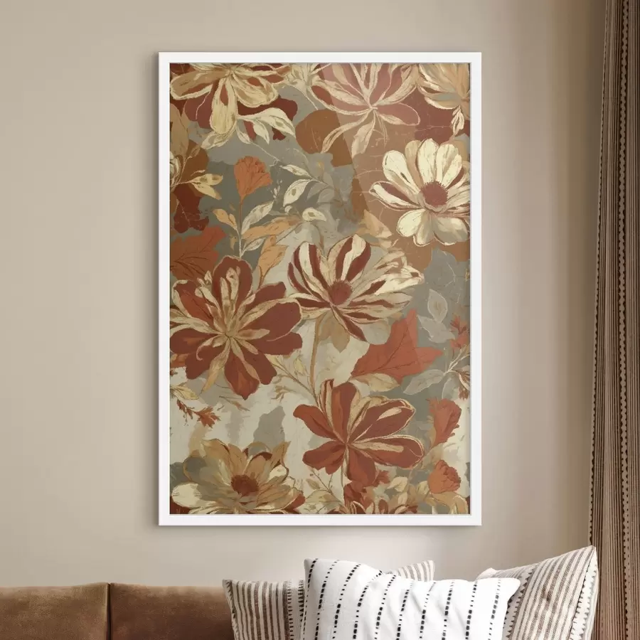 Fototapeta Kwiatowy wzór w ciepłych odcieniach rdzy i kremu f47770