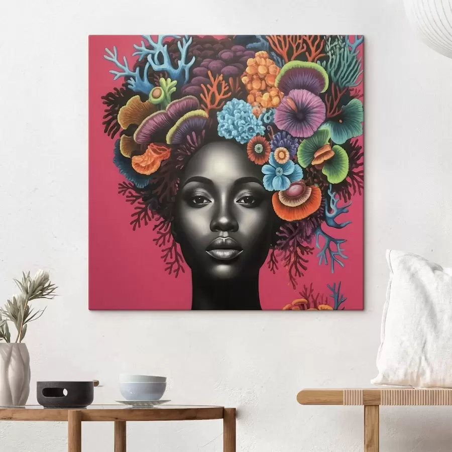 Obraz Psychodeliczny portret kobiety z grzybami s47786