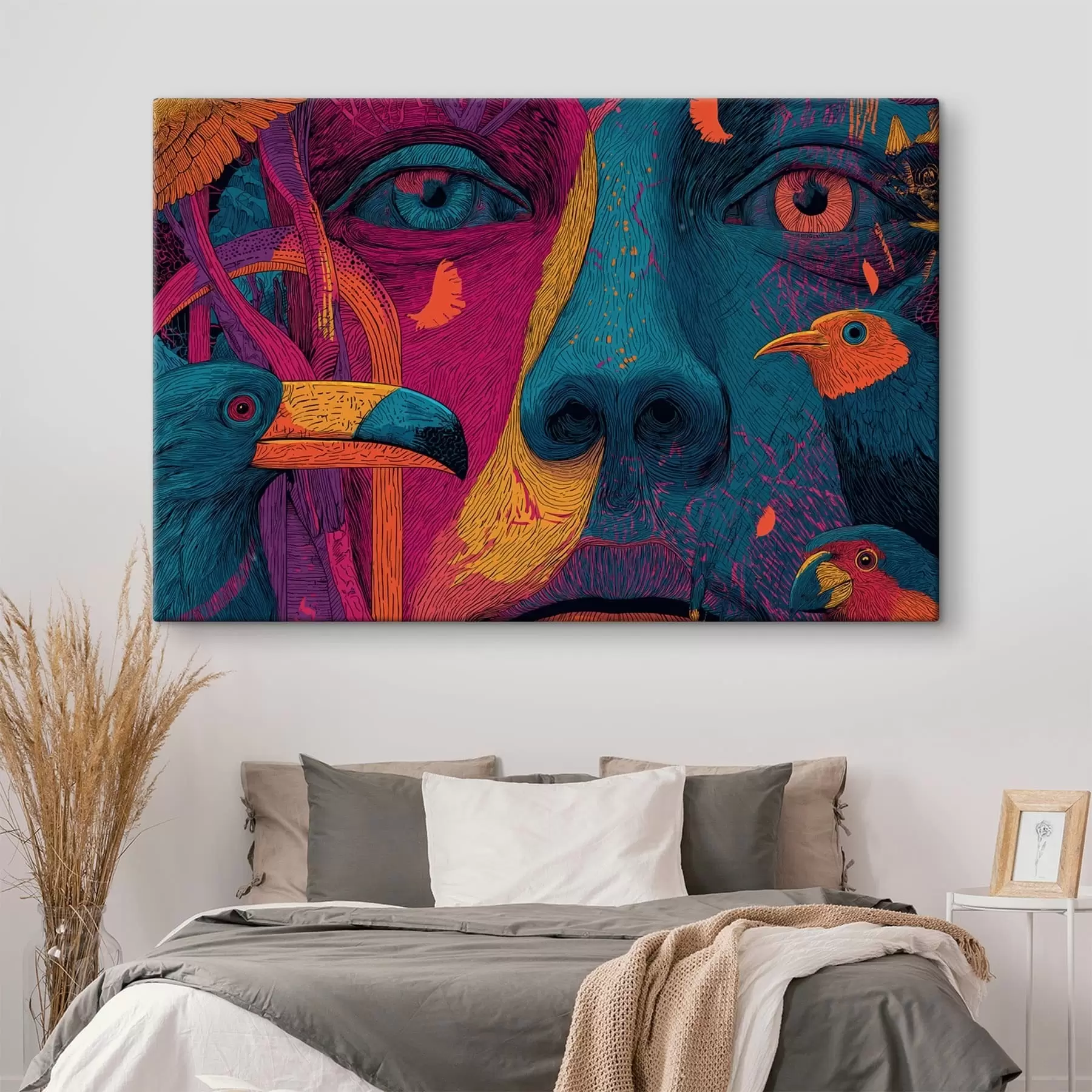 Obraz Psychodeliczny portret z ptakami s47789