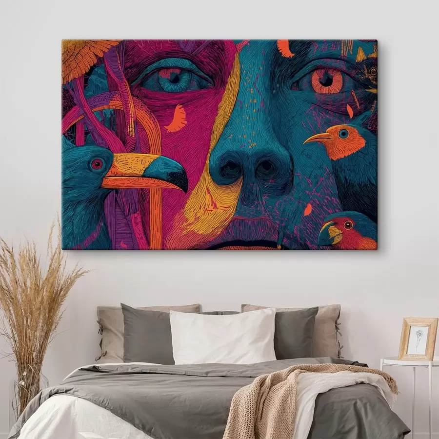 Obraz Psychodeliczny portret z ptakami s47789