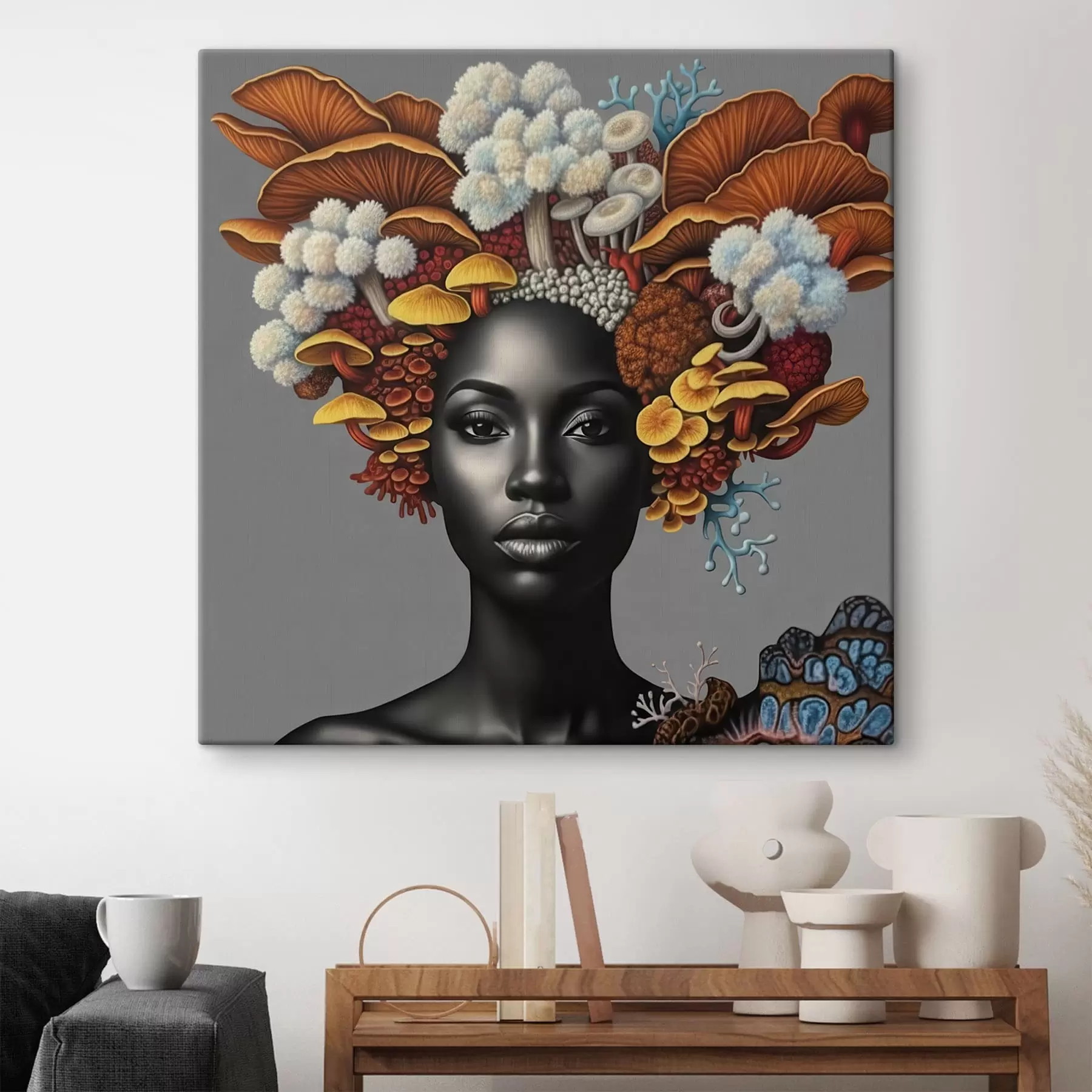 Obraz Portret kobiety z grzybami s47788