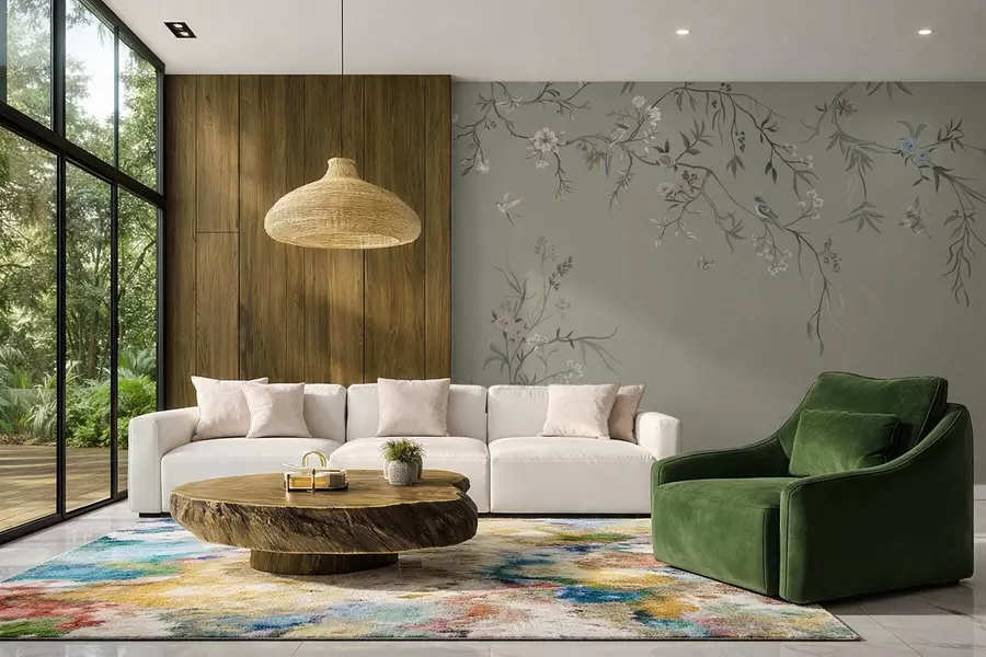 Fototapeta Kwiatowy wzór z ptakami na chłodnym tle w05127v6