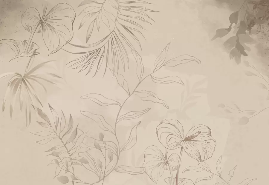 Fototapeta Liniowe rośliny na teksturowanym beżowym tle w05128