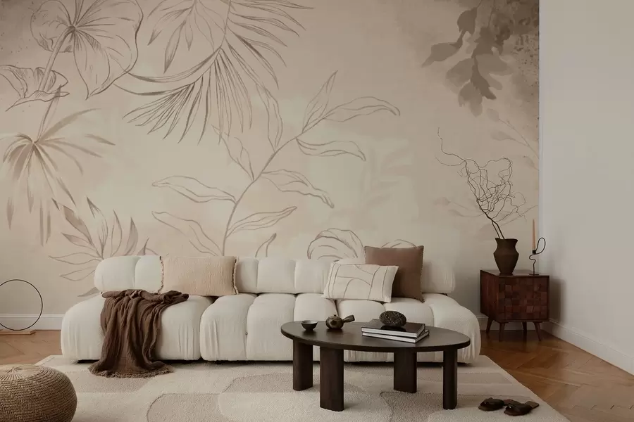 Fototapeta Liniowe rośliny na teksturowanym beżowym tle w05128