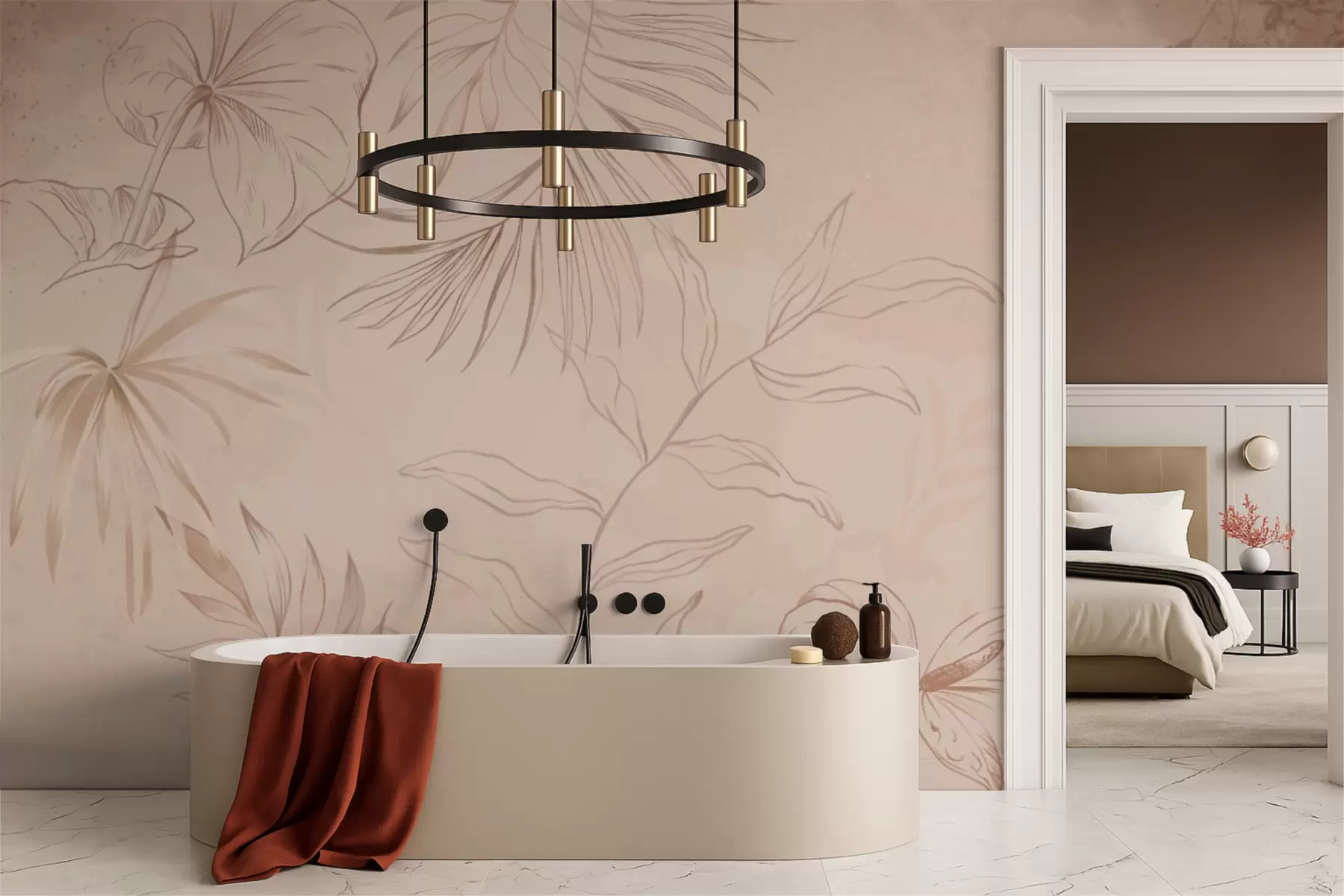 Fototapeta Liniowe rośliny na teksturowanym beżowym tle w05128