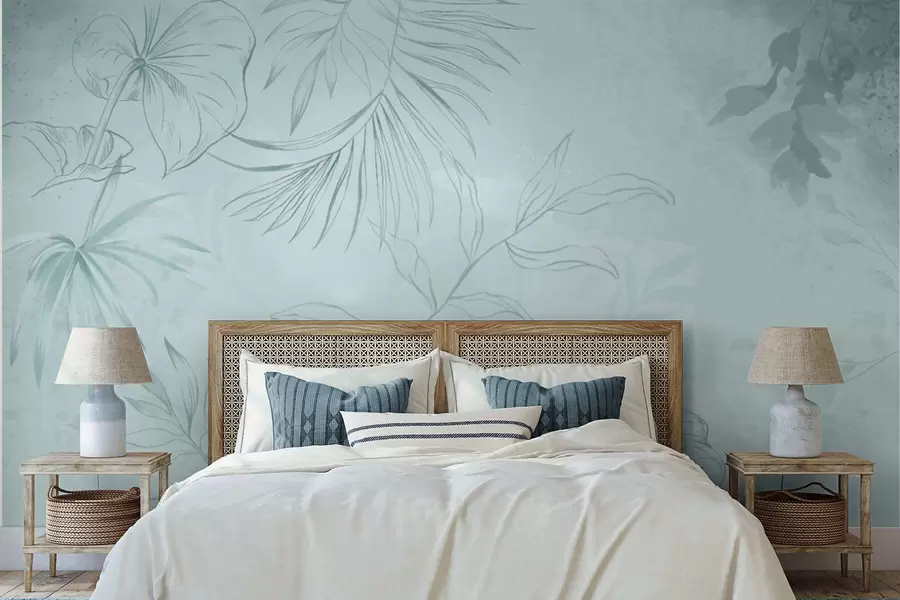 Fototapeta Liniowe rośliny na delikatnym zielonkawym tle w05128v1