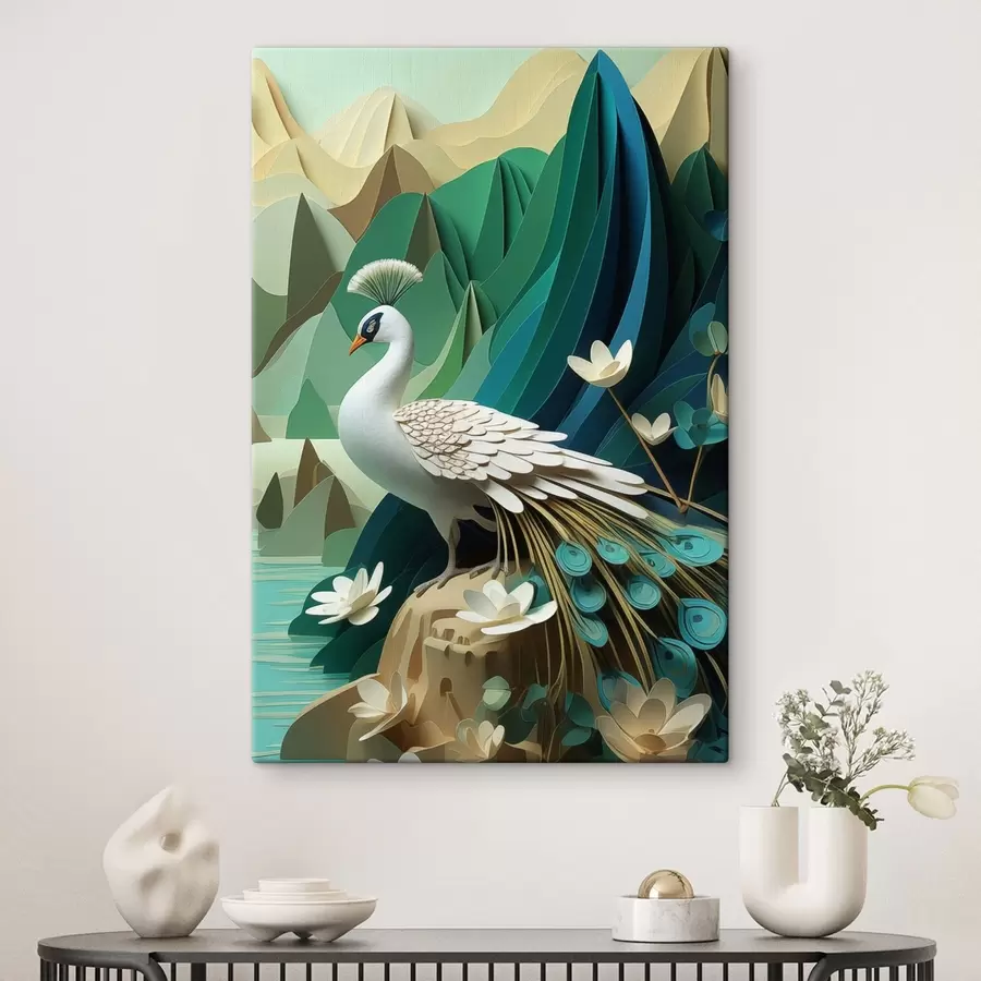 Obraz Paw na zielonym tle s47901