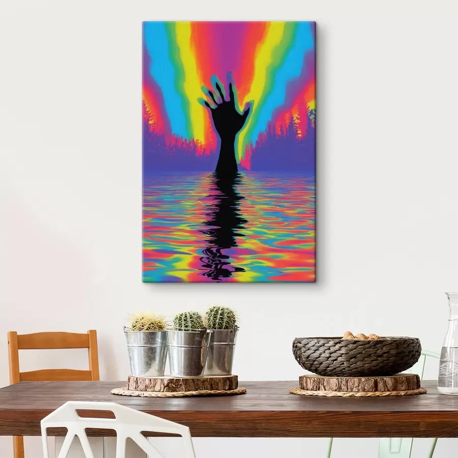 Obraz Sylwetka dłoni nad wodą s47903