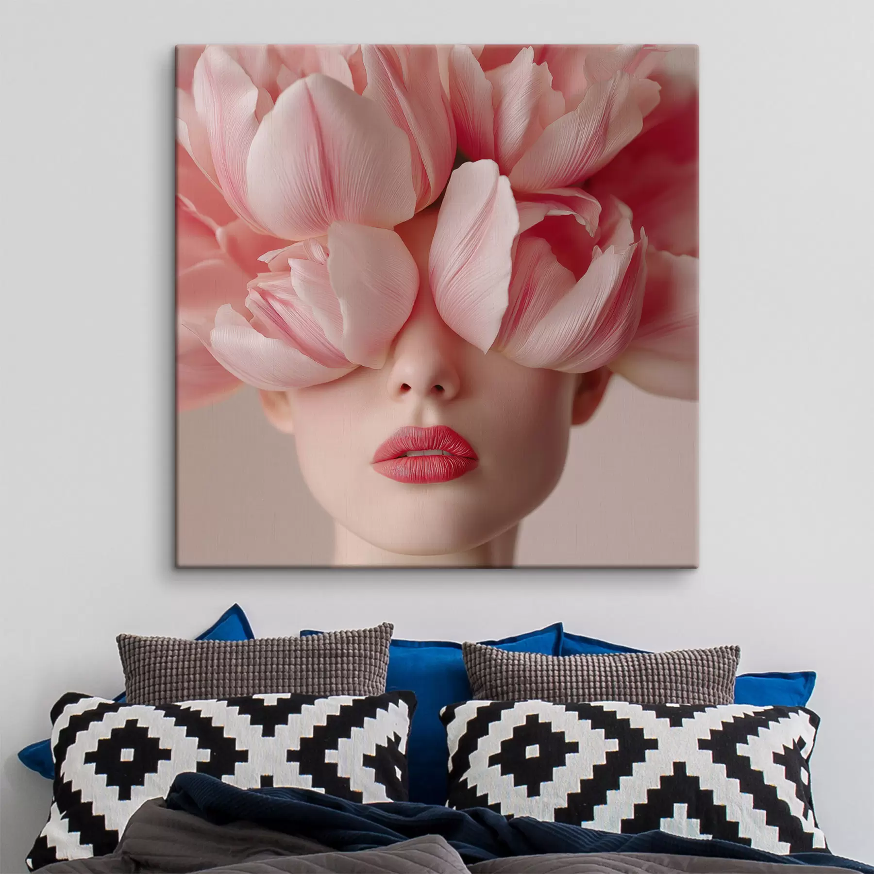 Obraz Portret kobiety z różowymi płatkami s47920