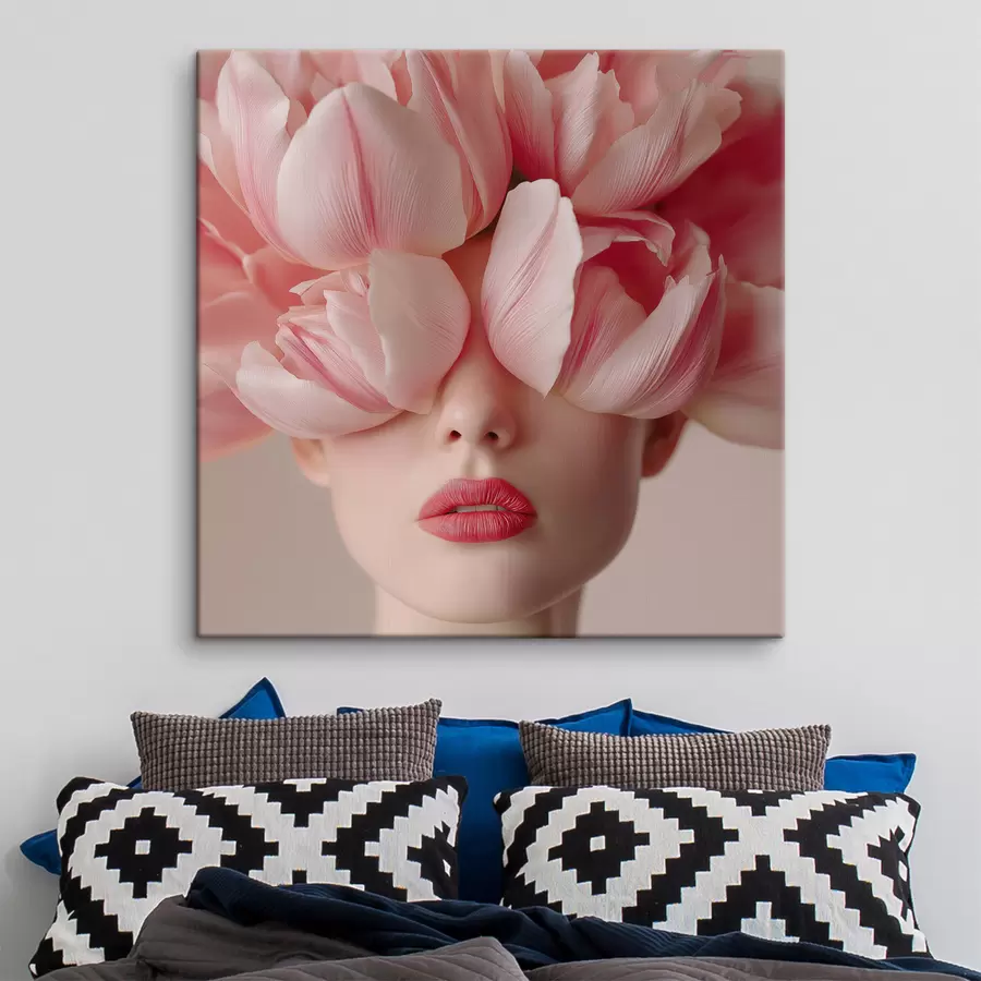 Obraz Portret kobiety z różowymi płatkami s47920