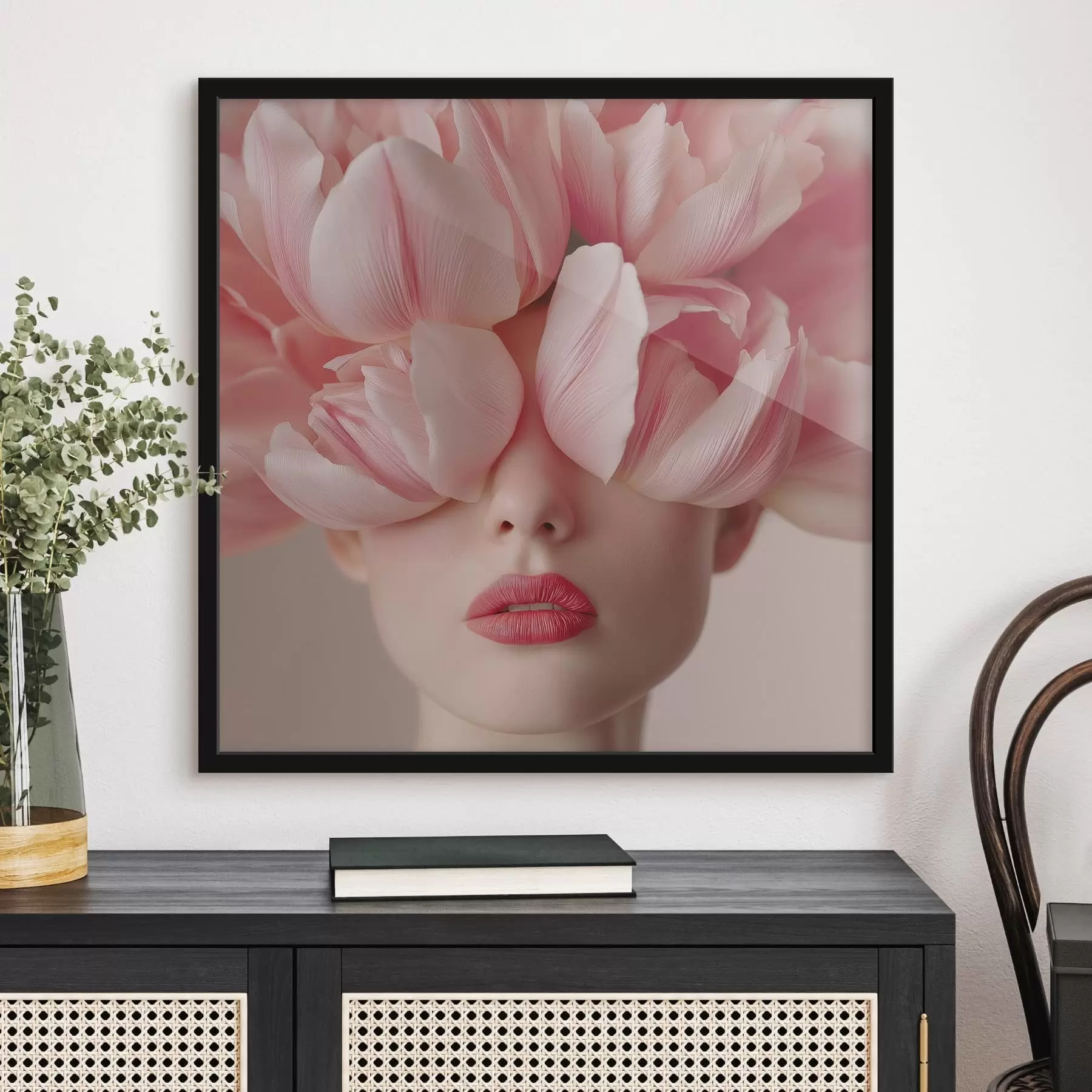 Fototapeta Portret kobiety z różowymi płatkami f47920