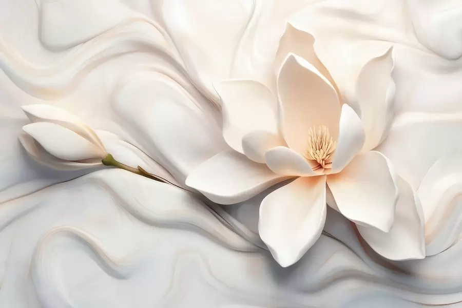 Fototapeta Trójwymiarowa biała magnolia z imitacją marmurowej faktury w reliefie w09729
