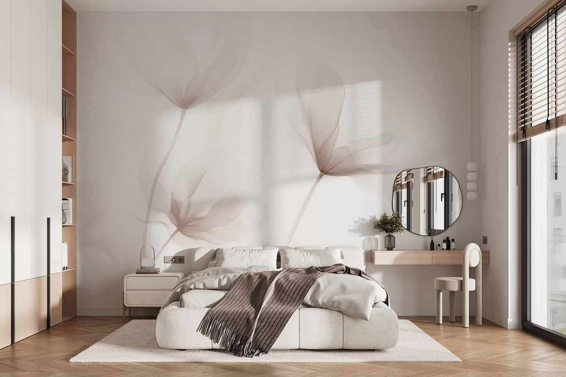Fototapeta Powietrzne beżowe kwiaty w minimalistycznym, jasnym stylu w09734