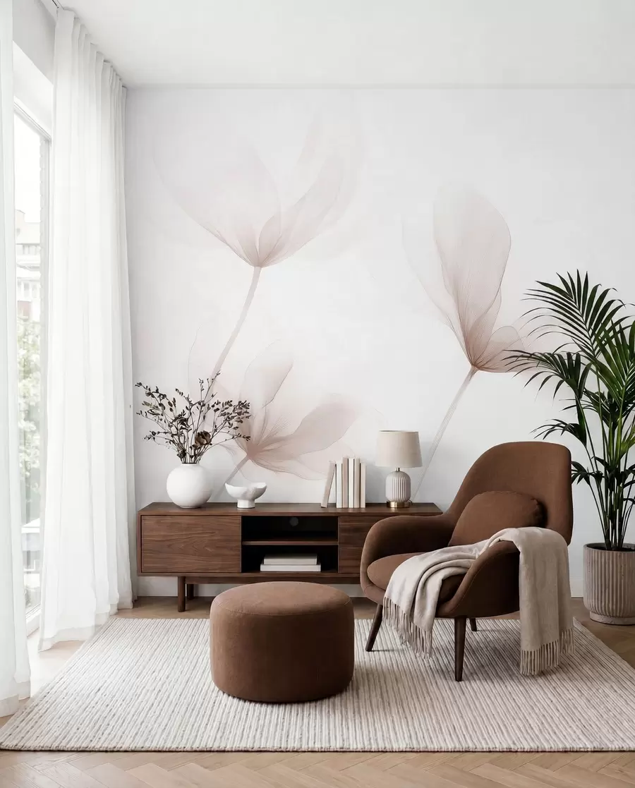 Fototapeta Powietrzne beżowe kwiaty w minimalistycznym, jasnym stylu w09734