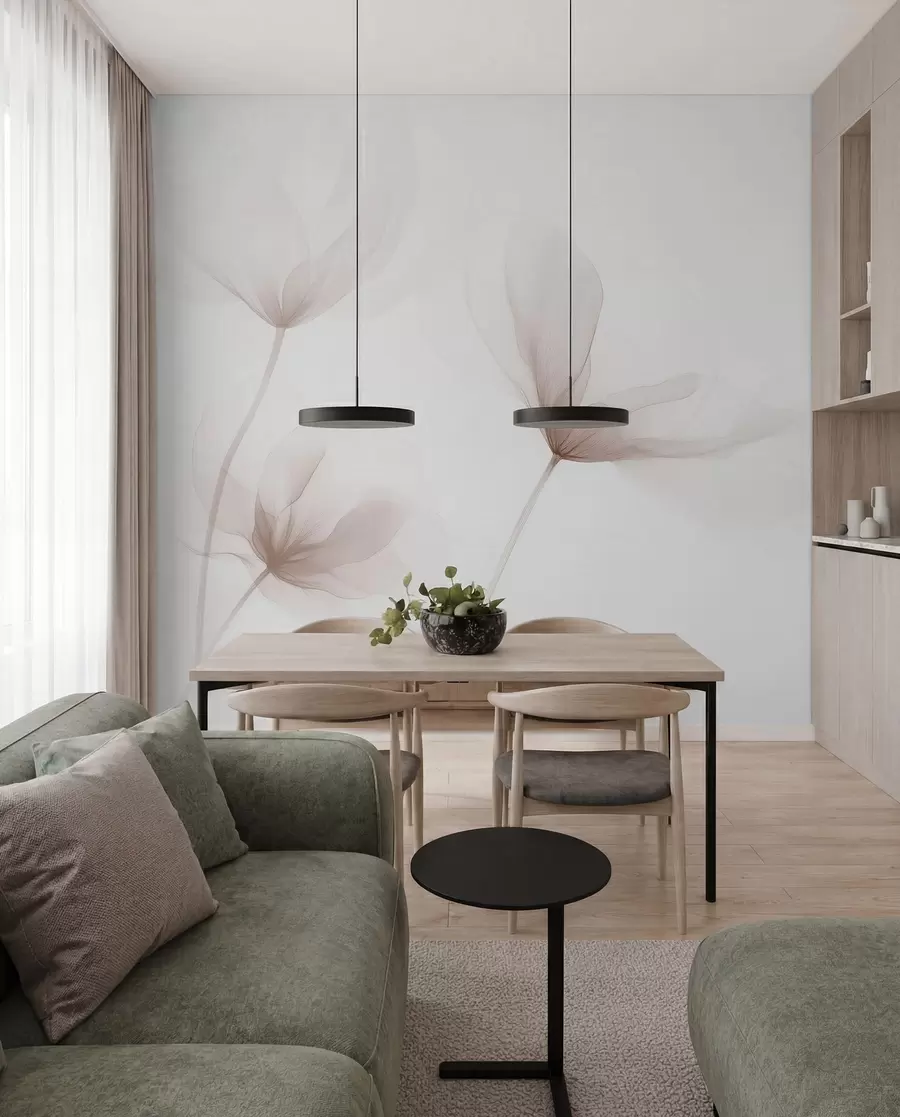 Fototapeta Powietrzne beżowe kwiaty w minimalistycznym, jasnym stylu w09734