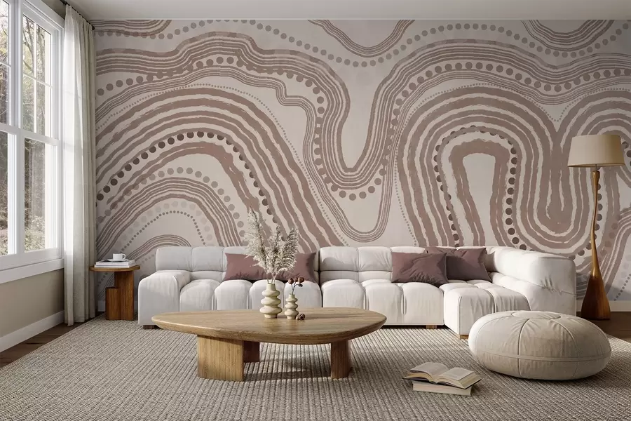 Fototapeta Abstrakcyjne brązowe i beżowe faliste linie i kropki, nowoczesna sztuka teksturowana w09747v1