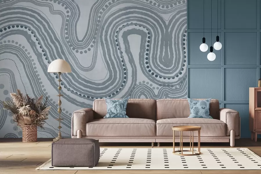 Fototapeta Abstrakcyjne niebieskie faliste linie i kropki, nowoczesna sztuka teksturowana w09747v3