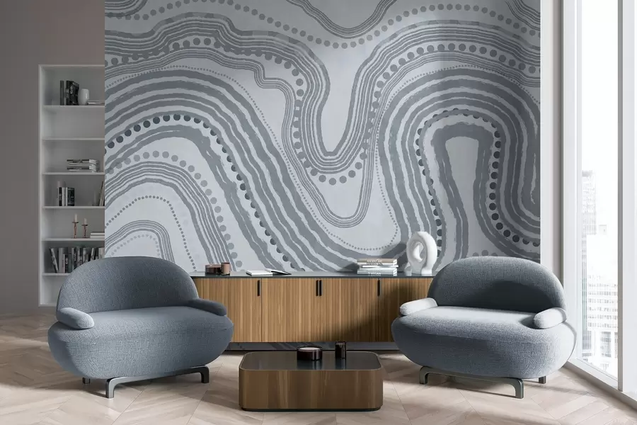 Fototapeta Abstrakcyjne niebieskie faliste linie i kropki, nowoczesna sztuka teksturowana w09747v3