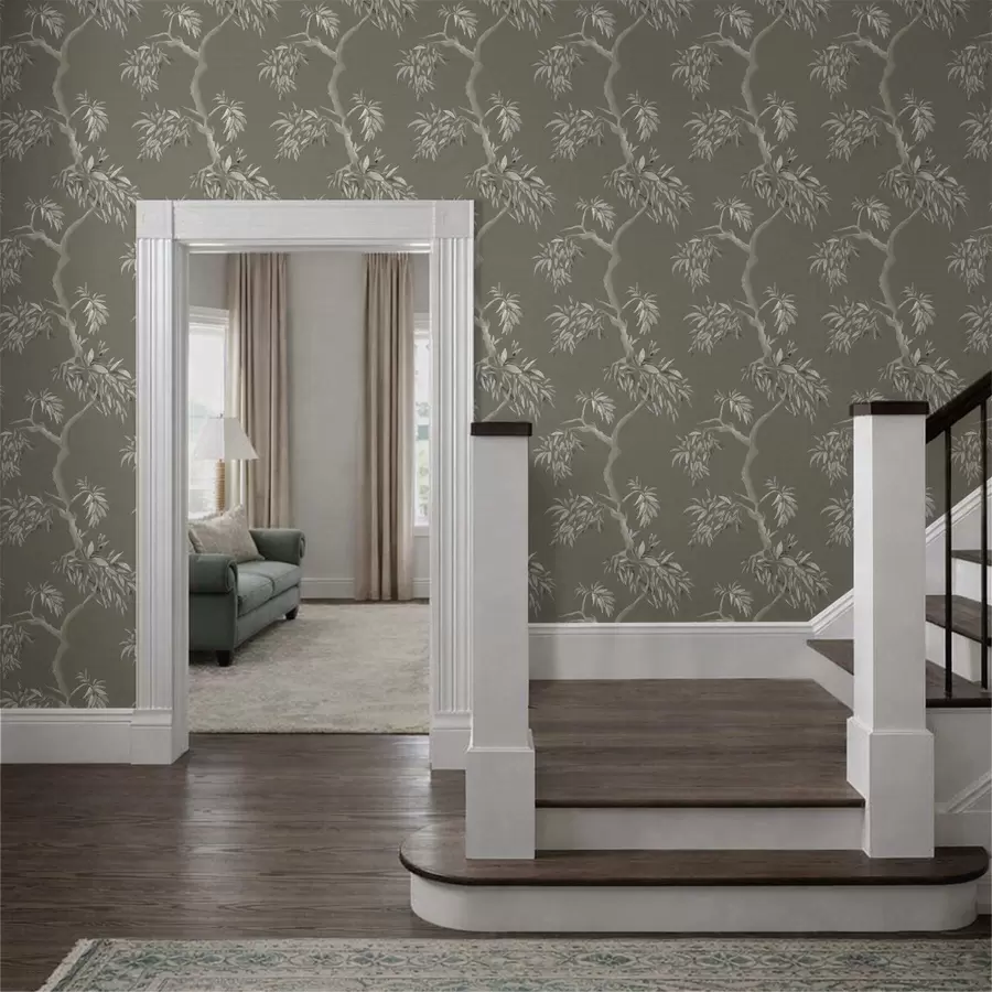 Fototapeta Jasna gałąź z liśćmi na oliwkowym tle a01117v1