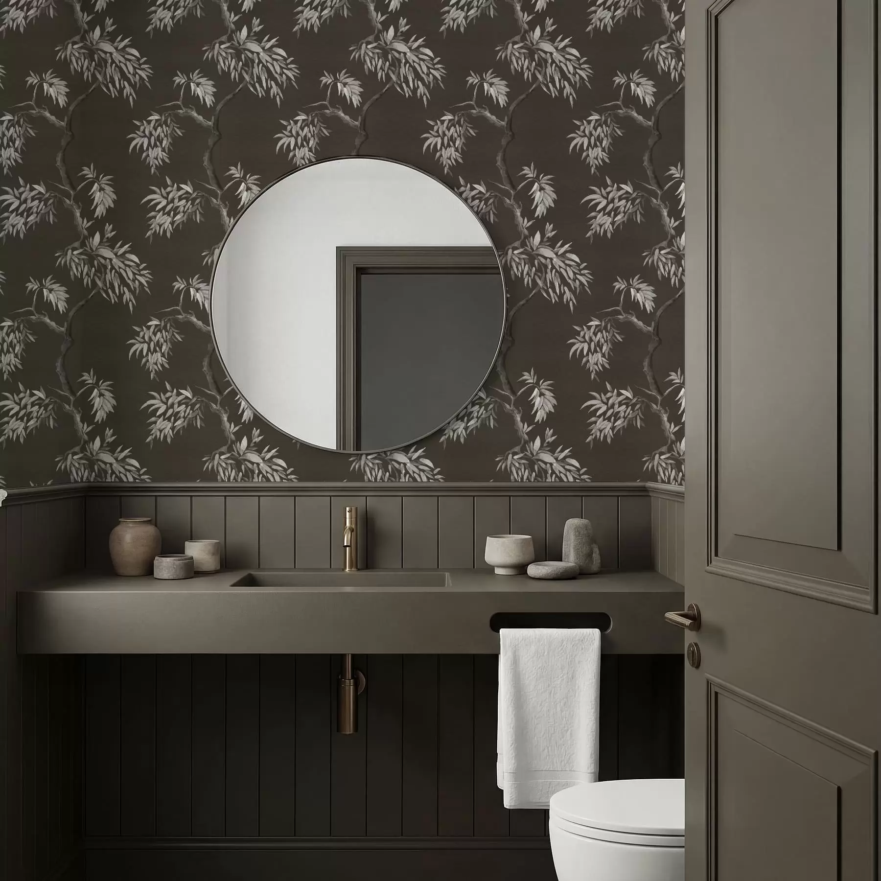 Fototapeta Monochromatyczna gałąź z liśćmi na ciemnym tle a01117v2