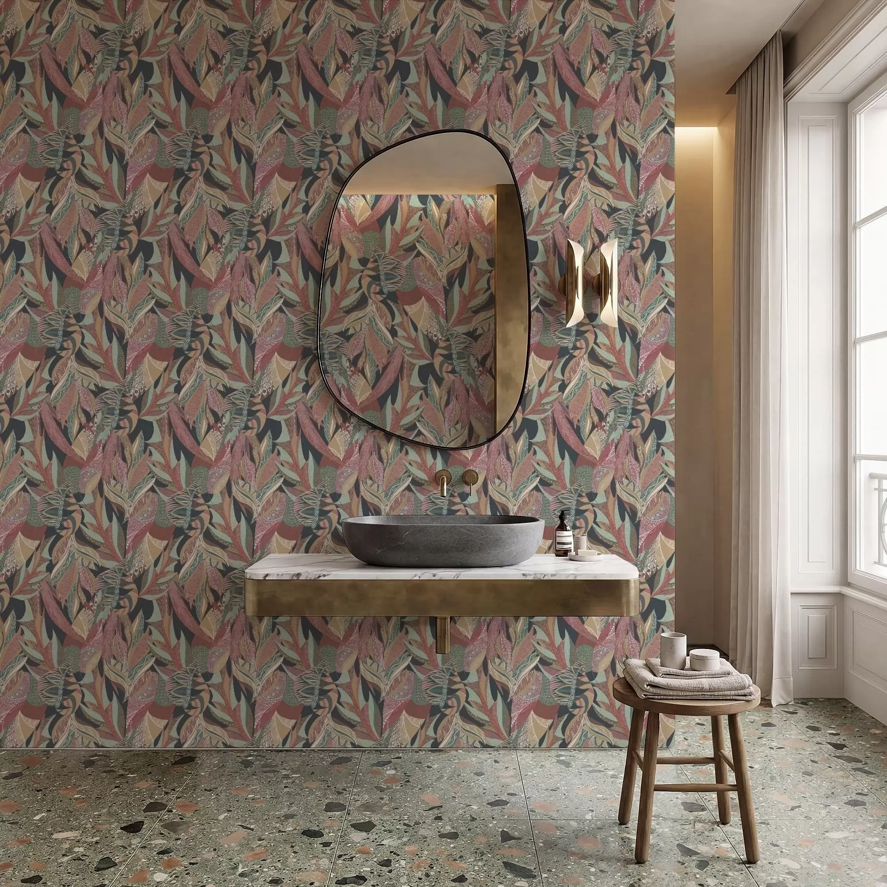 Fototapeta Kolorowe liście w wzory na ciemnym tle a01120