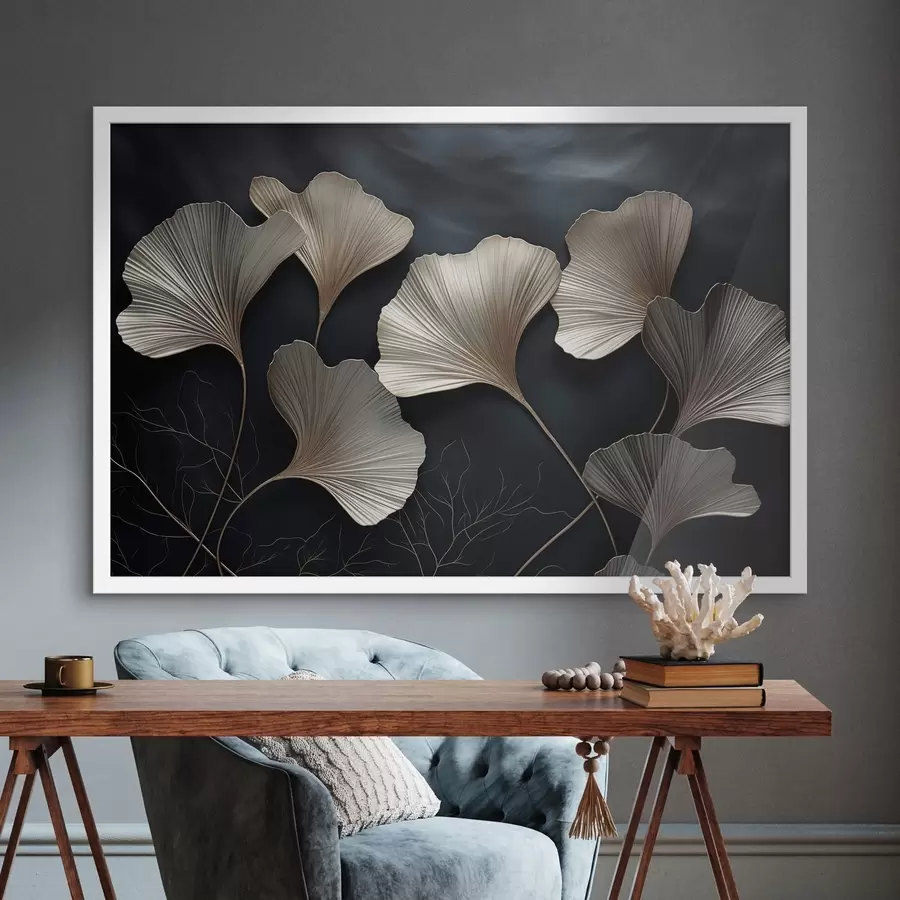 Fototapeta Liście miłorzębu na ciemnym tle f48008