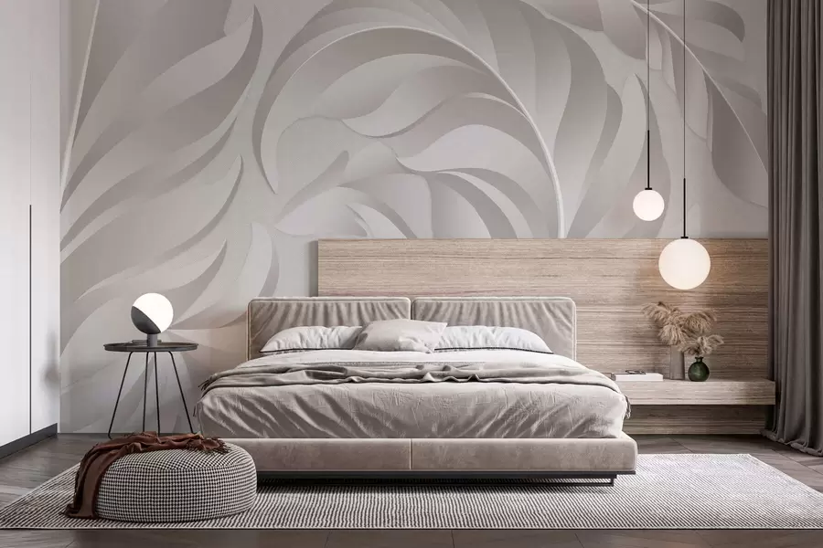 Fototapeta duże teksturowane pióra w perłowych odcieniach w05231v2