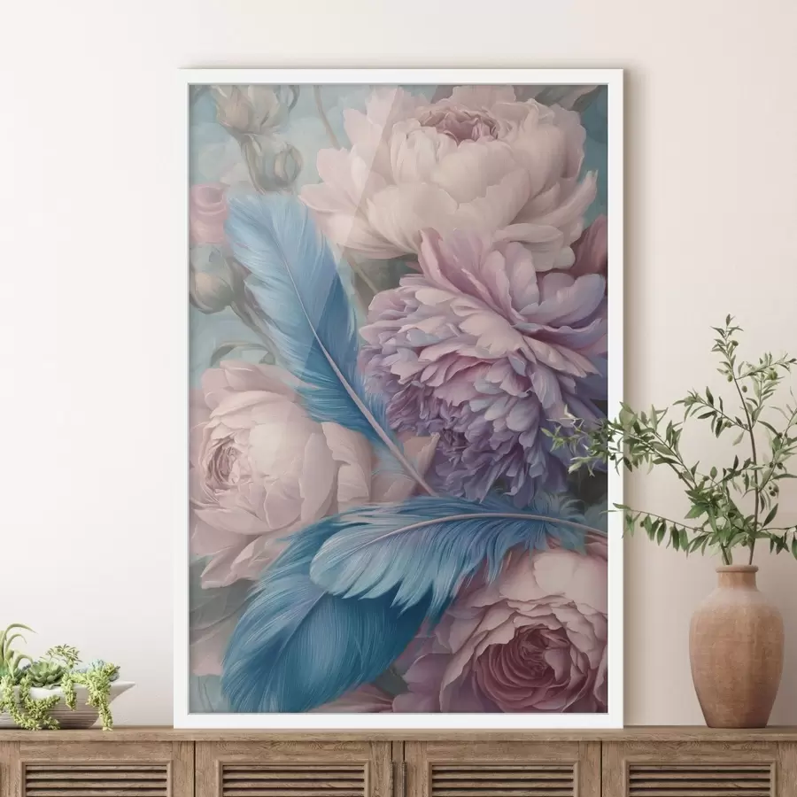 Fototapeta pióra wśród piwonii f47939