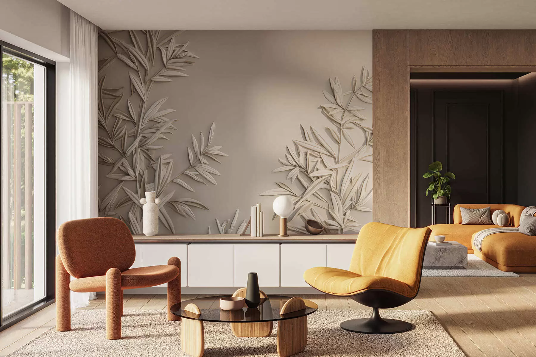 Fototapeta Imitacja płaskorzeźbionych liści w05244